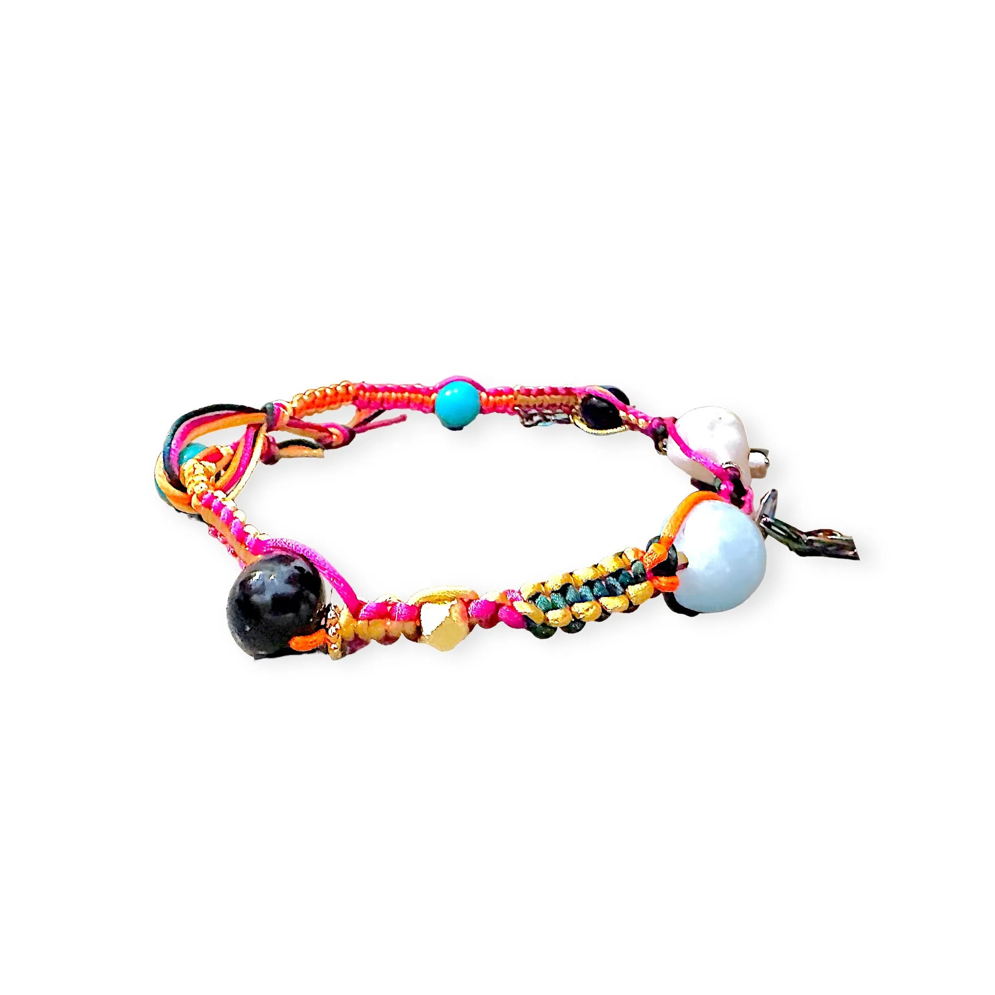 SANTORINI PSYCHEDELIC SUNSET SKY BAROQUE PEARL LUCKY CHARM SILK ROCKER CHOKER
