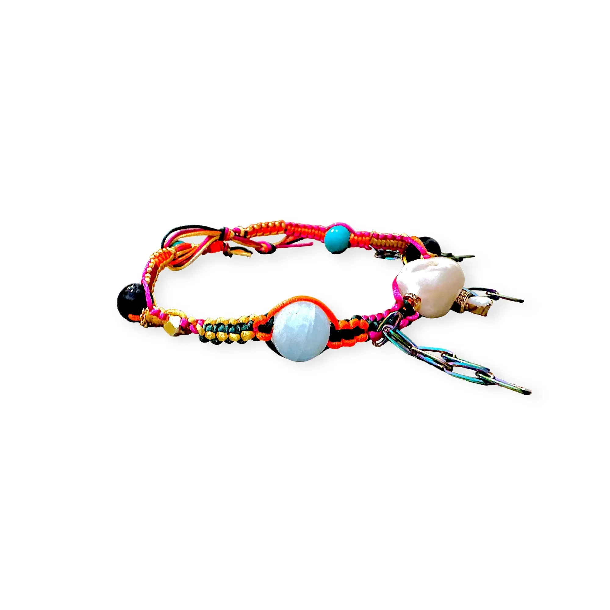 SANTORINI PSYCHEDELIC SUNSET SKY BAROQUE PEARL LUCKY CHARM SILK ROCKER CHOKER