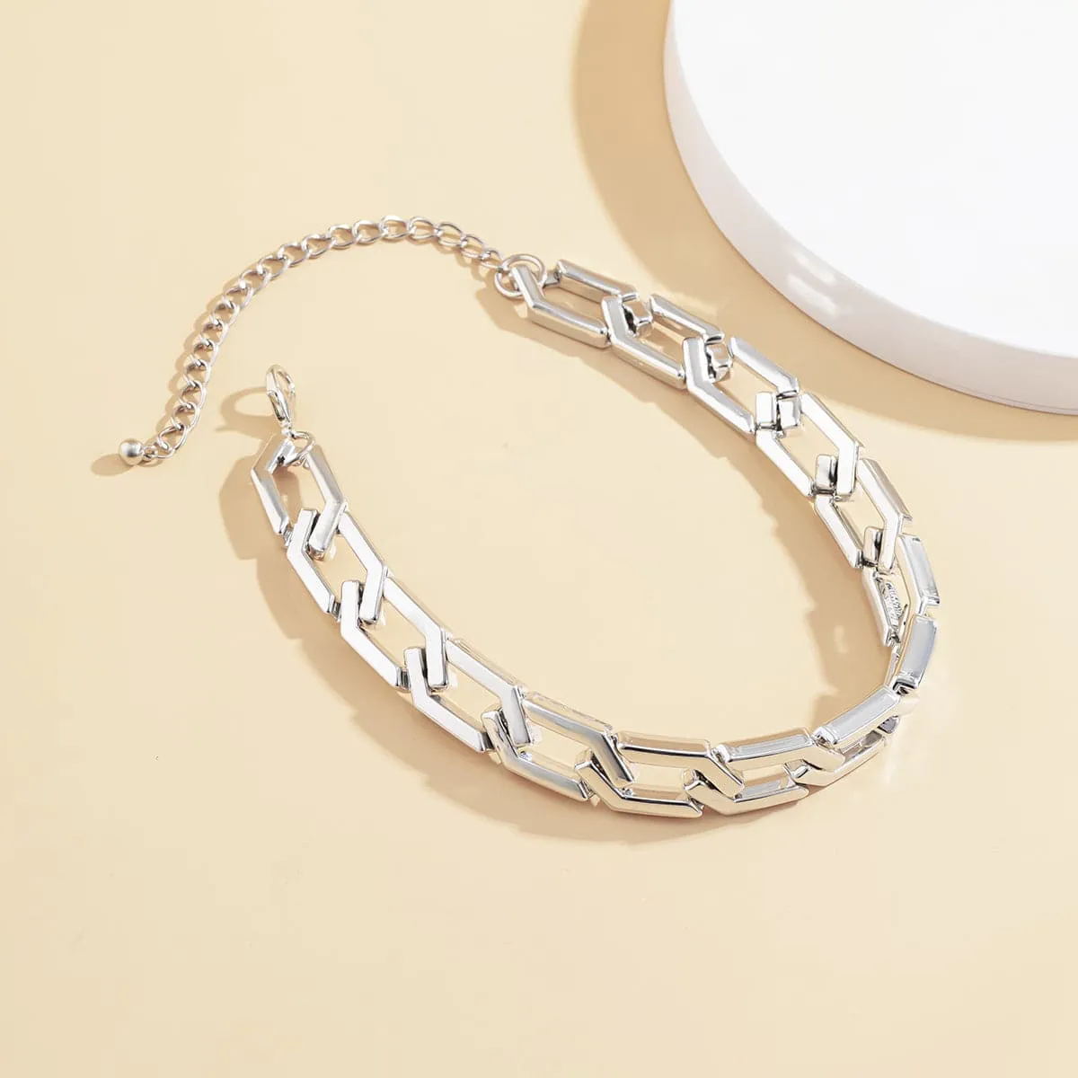 Silver-Plated Open Hexagon Choker Necklace