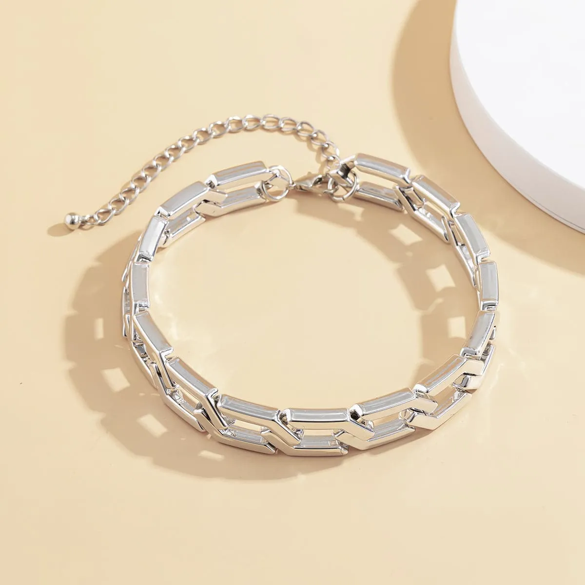 Silver-Plated Open Hexagon Choker Necklace