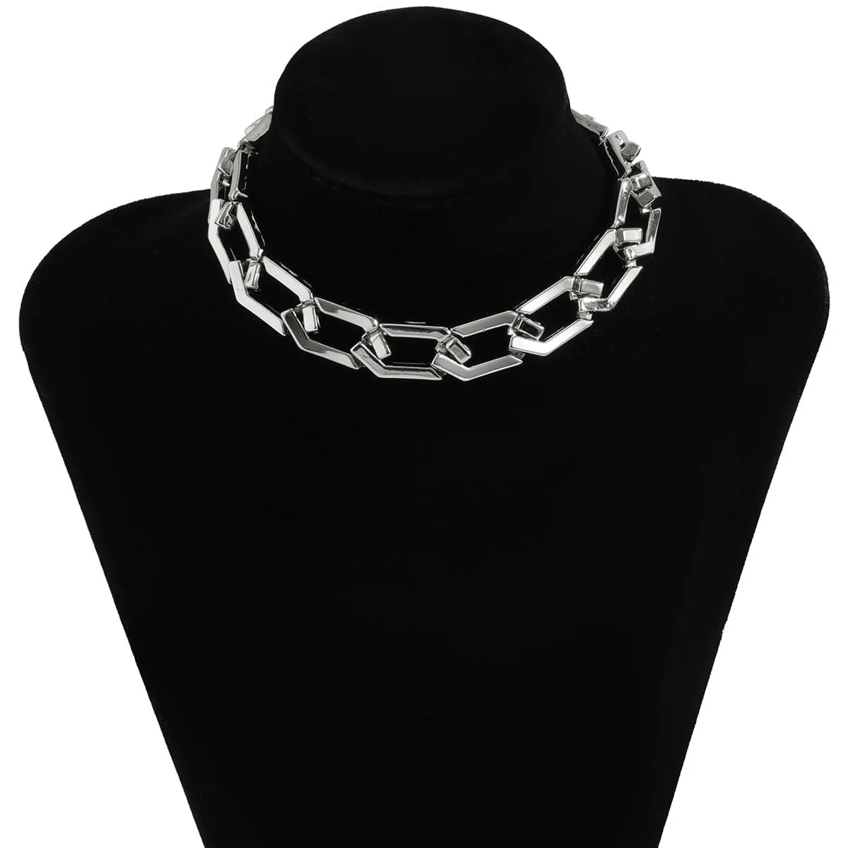 Silver-Plated Open Hexagon Choker Necklace