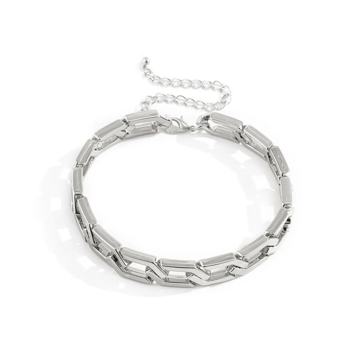 Silver-Plated Open Hexagon Choker Necklace