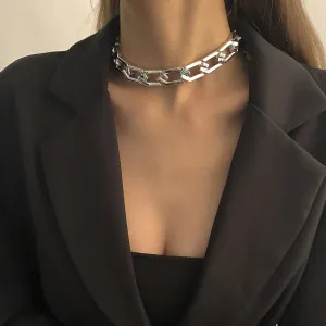 Silver-Plated Open Hexagon Choker Necklace