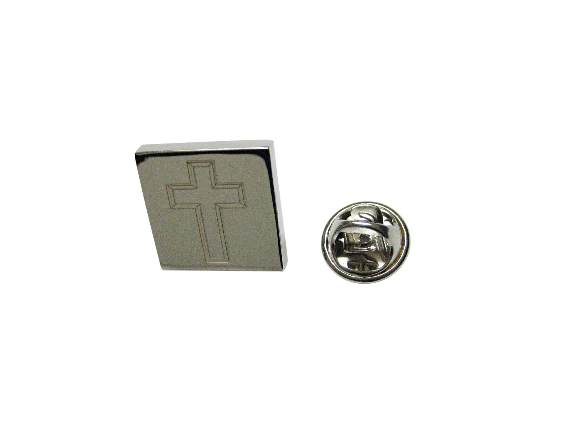 Silver Toned Etched Double Cross Lapel Pin