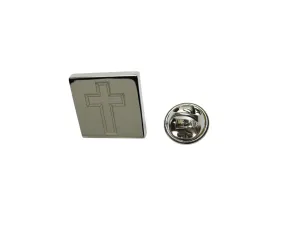 Silver Toned Etched Double Cross Lapel Pin