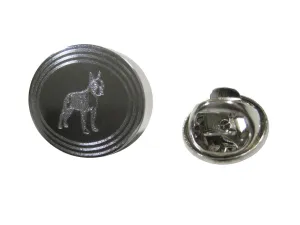 Silver Toned Etched Oval Boston Terrier Dog Lapel Pin