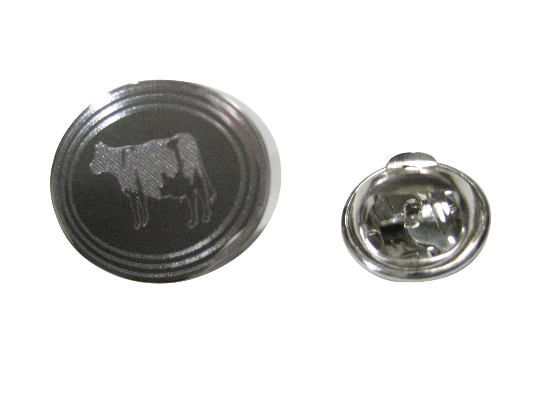 Silver Toned Etched Oval Cow Lapel Pin