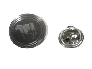 Silver Toned Etched Oval Cow Lapel Pin