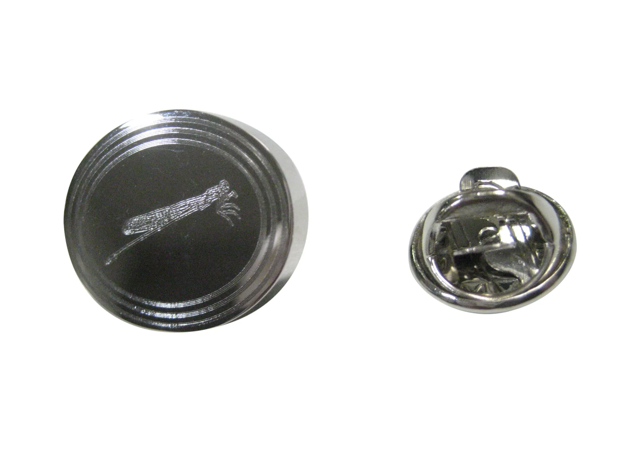 Silver Toned Etched Oval Dragonfly Lapel Pin