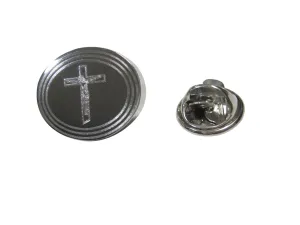 Silver Toned Etched Oval Religious Crucifix Cross Lapel Pin