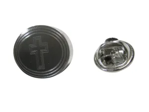 Silver Toned Etched Oval Triple Religious Cross Lapel Pin