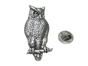 Silver Toned Large Textured Owl Lapel Pin