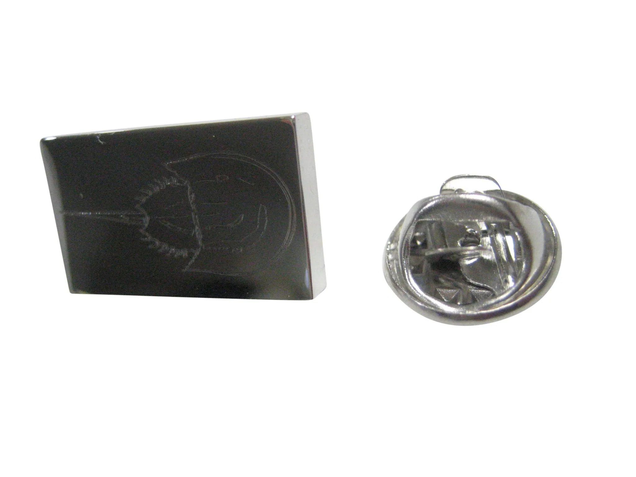 Silver Toned Rectangular Etched Horseshoe Crab Lapel Pin