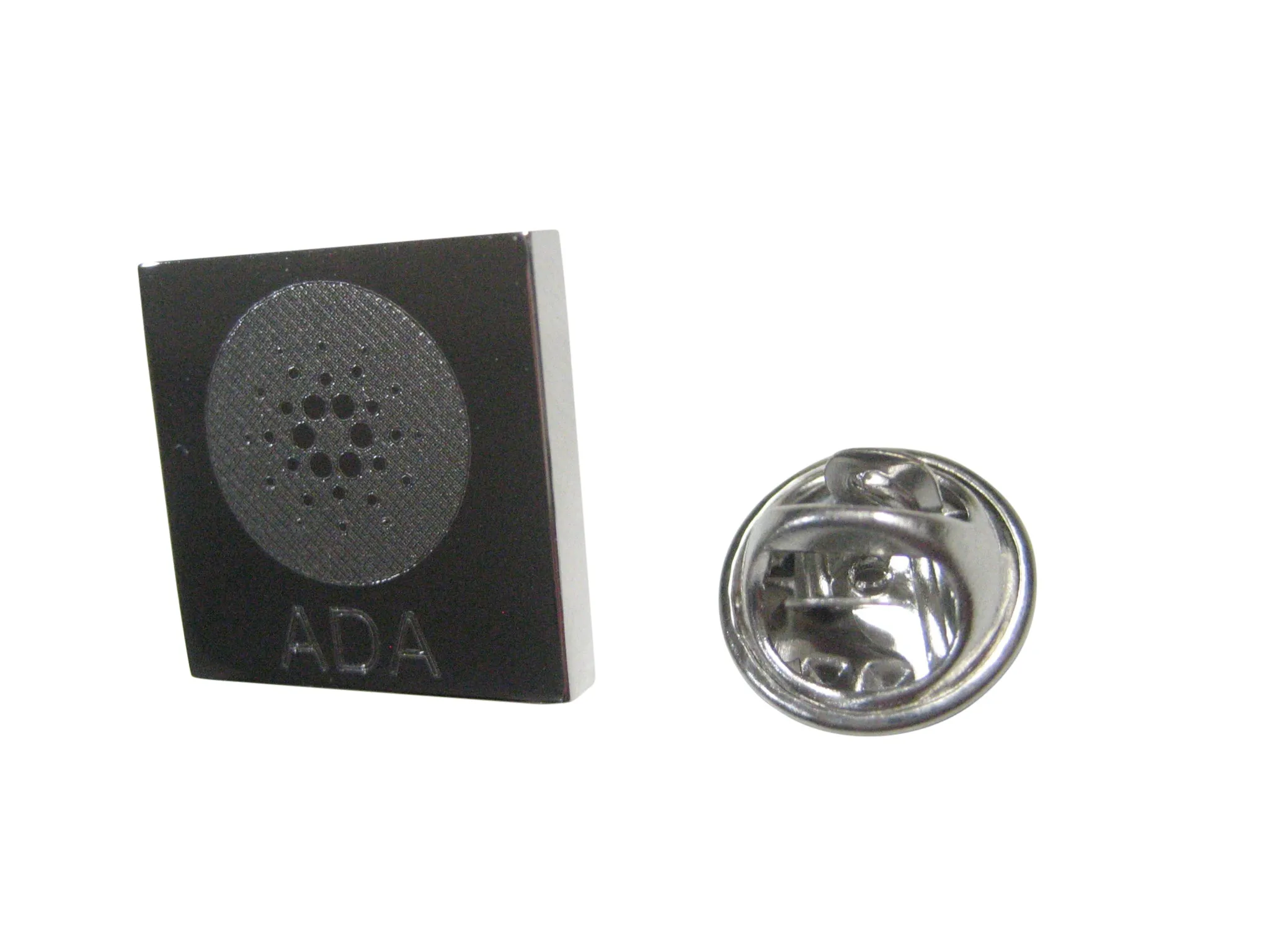 Silver Toned Square Etched Cardano Coin Cryptocurrency Blockchain Lapel Pin