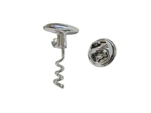 Silver Toned Wine Cork Screw Lapel Pin