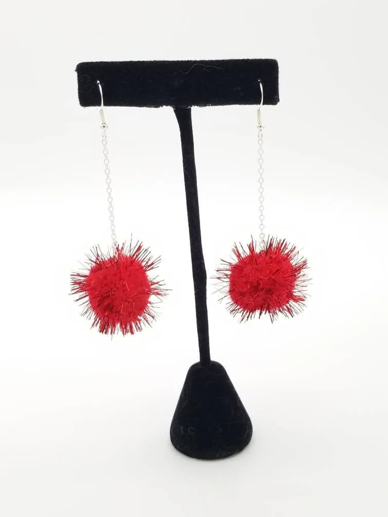 Sparkle Pom Pom Chain Drop Earrings