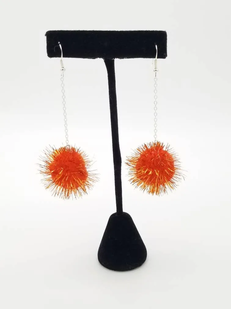 Sparkle Pom Pom Chain Drop Earrings