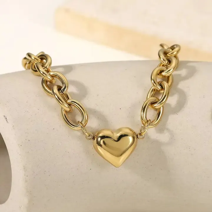 Stainless Steel Tarnish Free Chunky Heart Bracelet