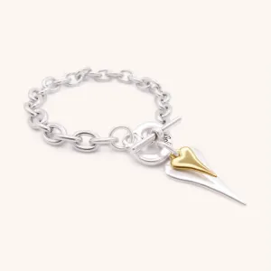 Standard and Mini Hourglass Heart T-Bar Bracelet, Silver and Gold