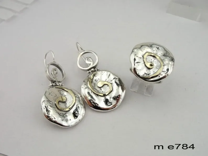 Sterling Silver and 9K Yellow Gold Spiral Ring (Ms 784