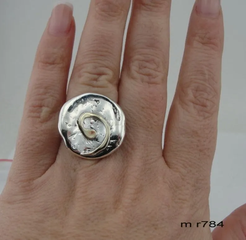 Sterling Silver and 9K Yellow Gold Spiral Ring (Ms 784