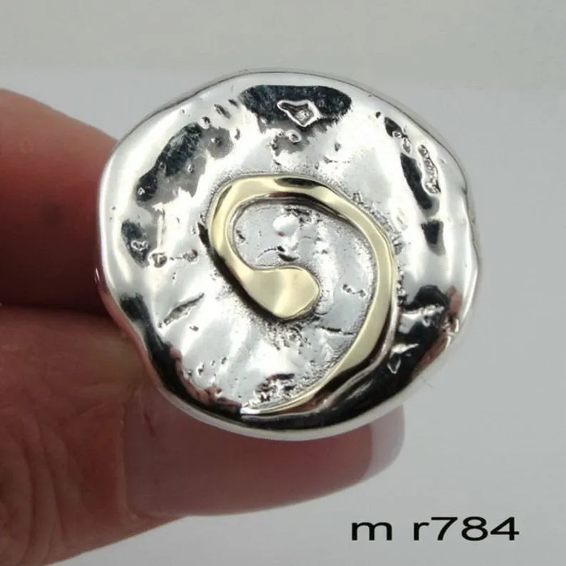 Sterling Silver and 9K Yellow Gold Spiral Ring (Ms 784