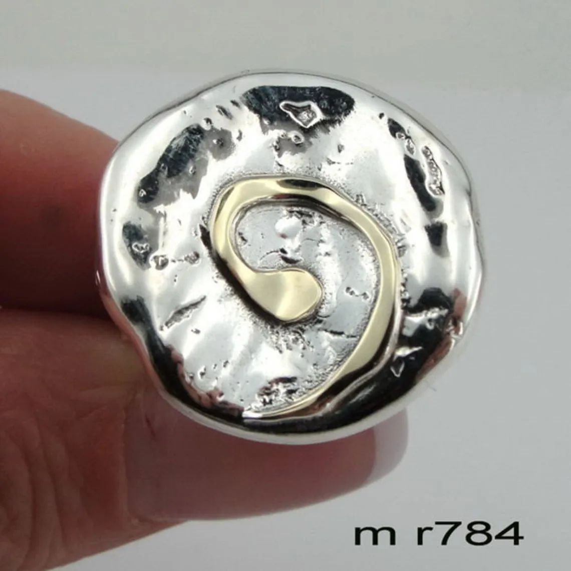 Sterling Silver and 9K Yellow Gold Spiral Ring (Ms 784