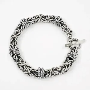 Sterling Silver Byzantine Chainmail Bracelet with Hand-stamped Spinners