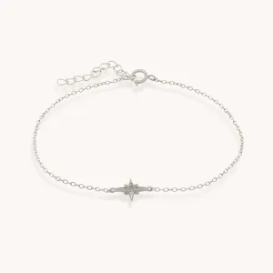 Sterling Silver Dainty Starburst Bracelet, Silver