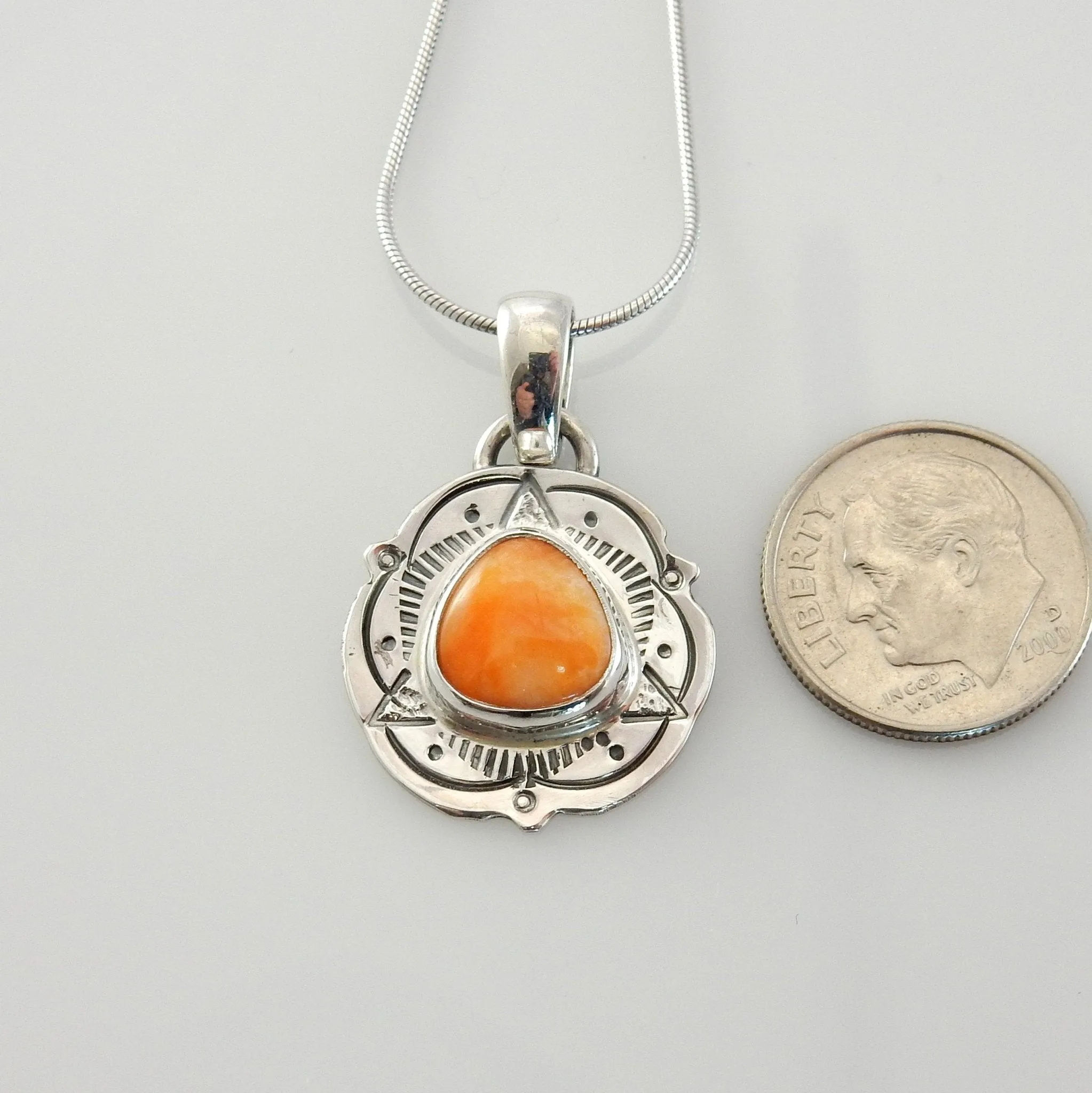 Sterling Silver Spiny Oyster Handmade Stamped Pendant
