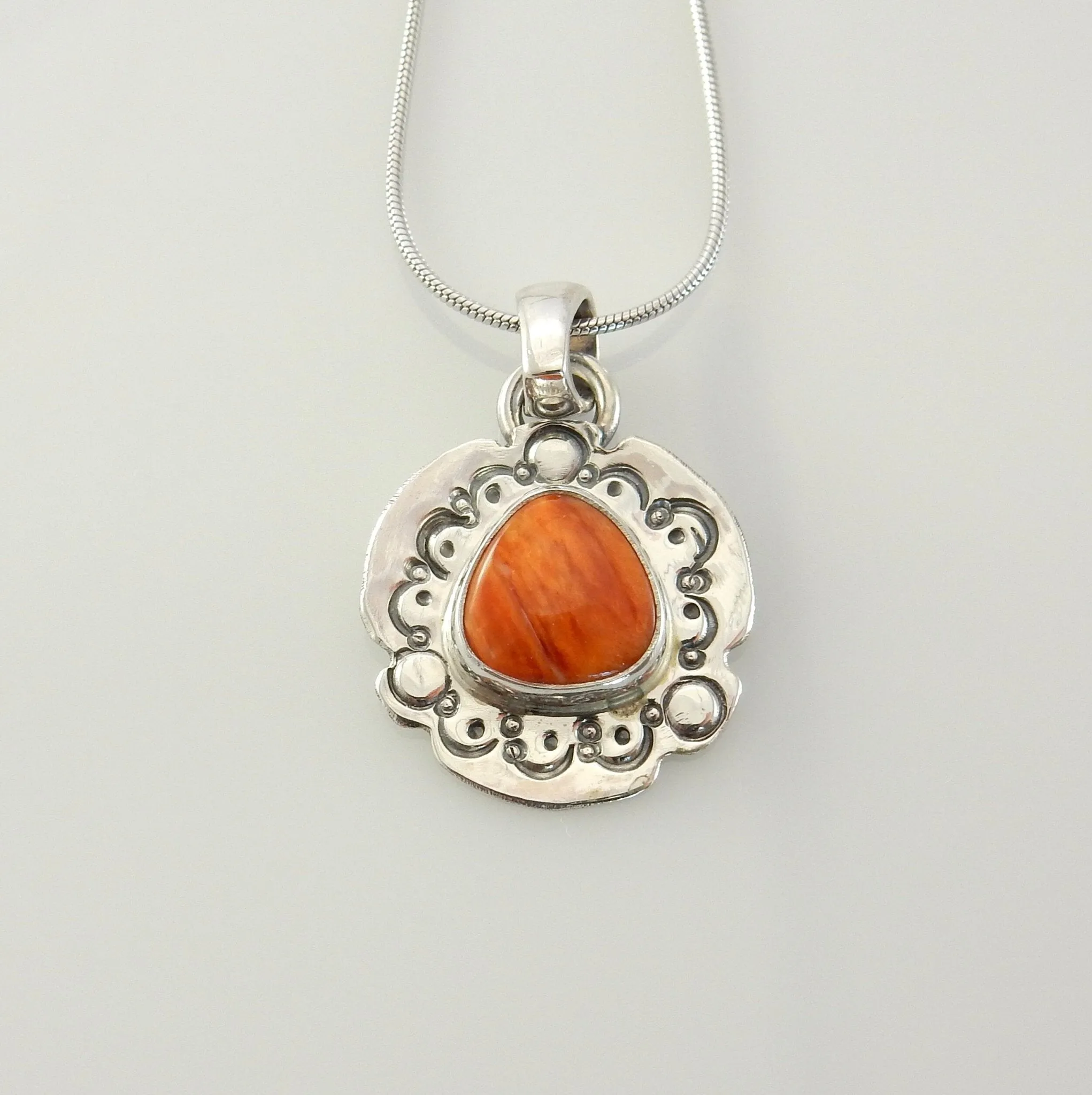 Sterling Silver Spiny Oyster Handmade Stamped Pendant