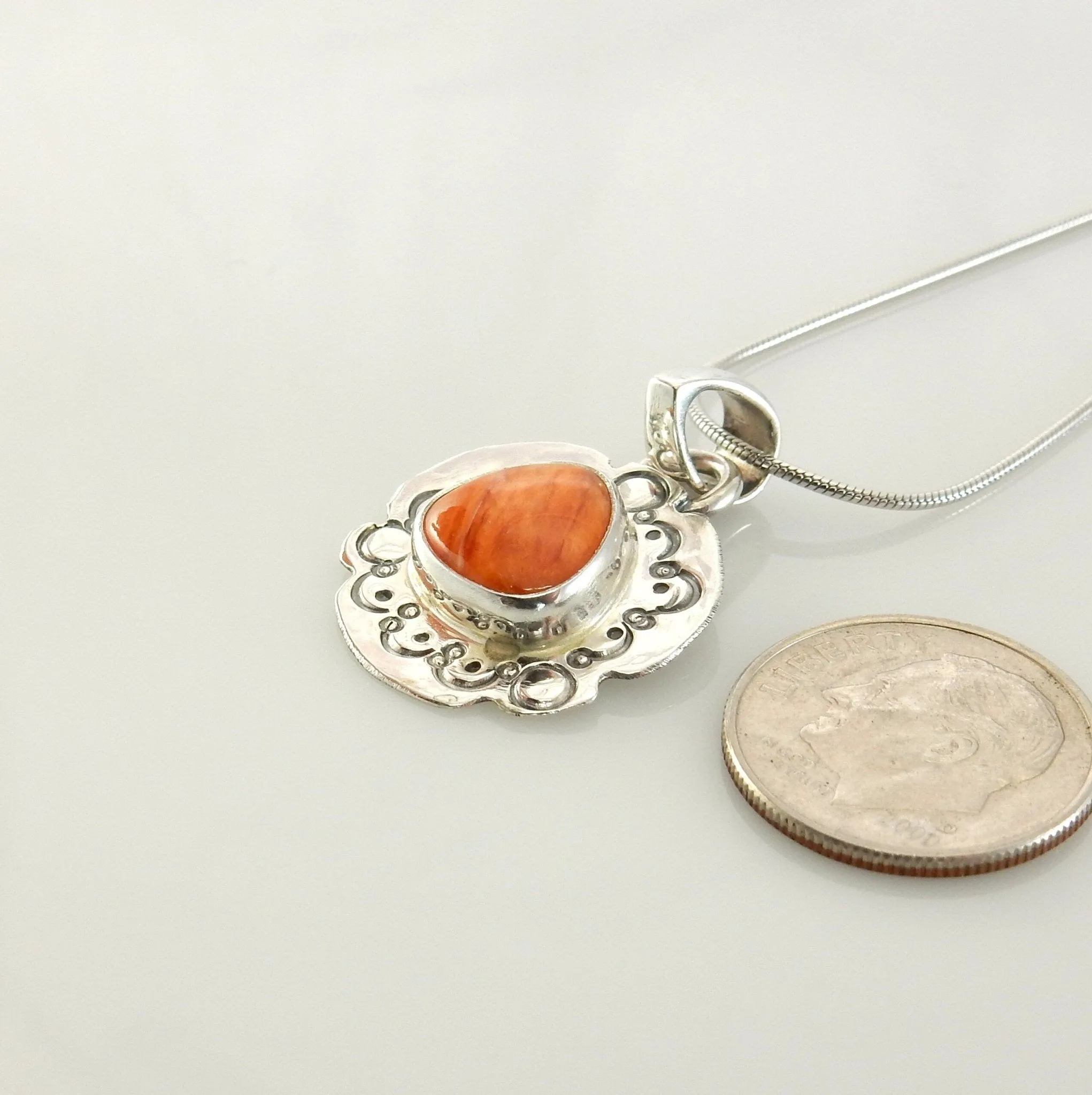 Sterling Silver Spiny Oyster Handmade Stamped Pendant