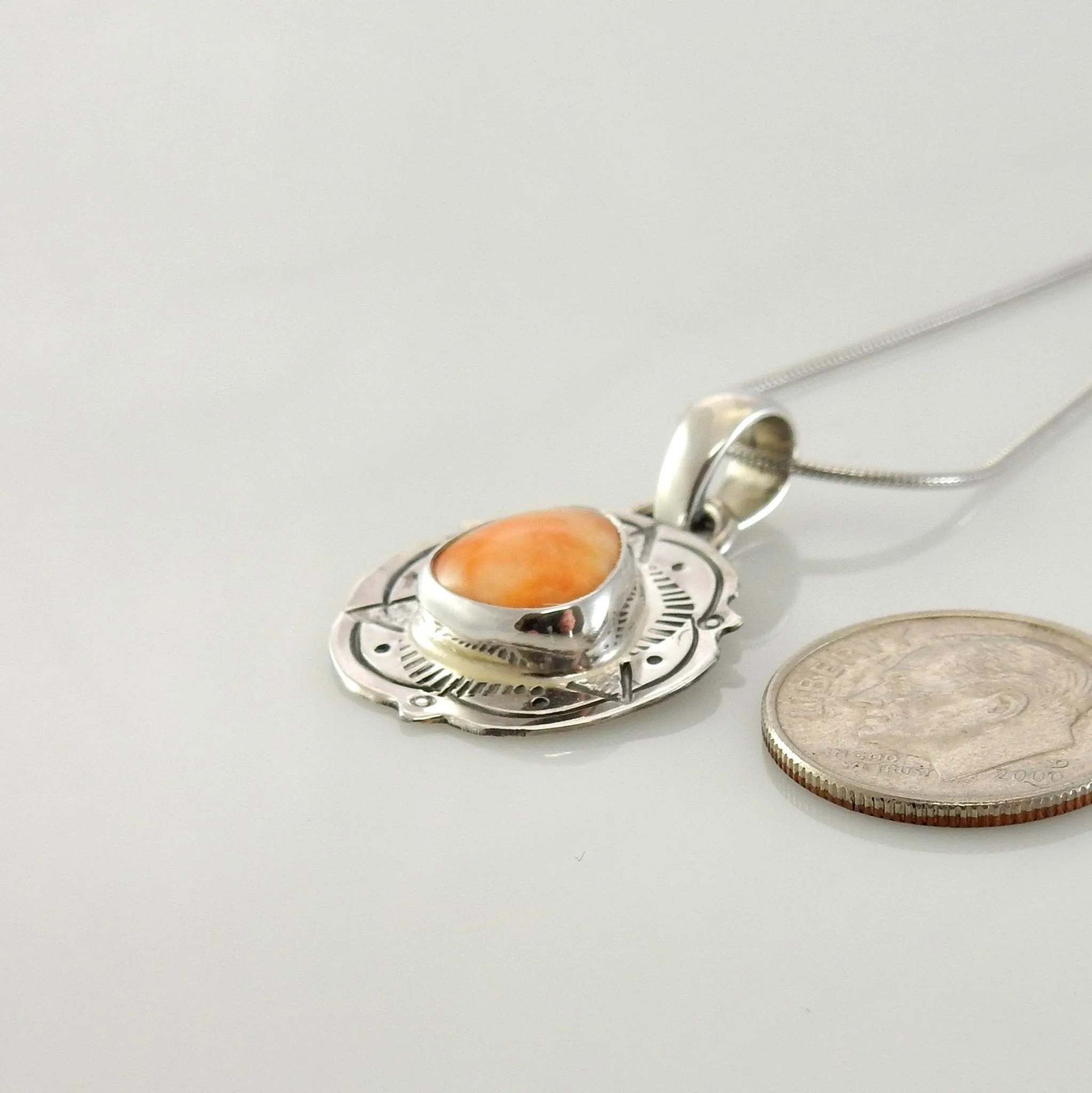 Sterling Silver Spiny Oyster Handmade Stamped Pendant