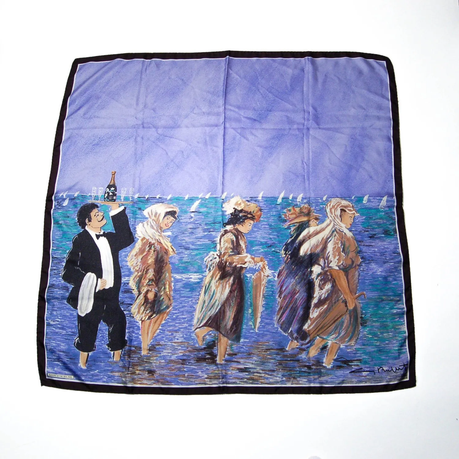 Sunday at Sea Guy Buffet Silk Scarf Museum Replica Fine Art Collector Blue Purple Black