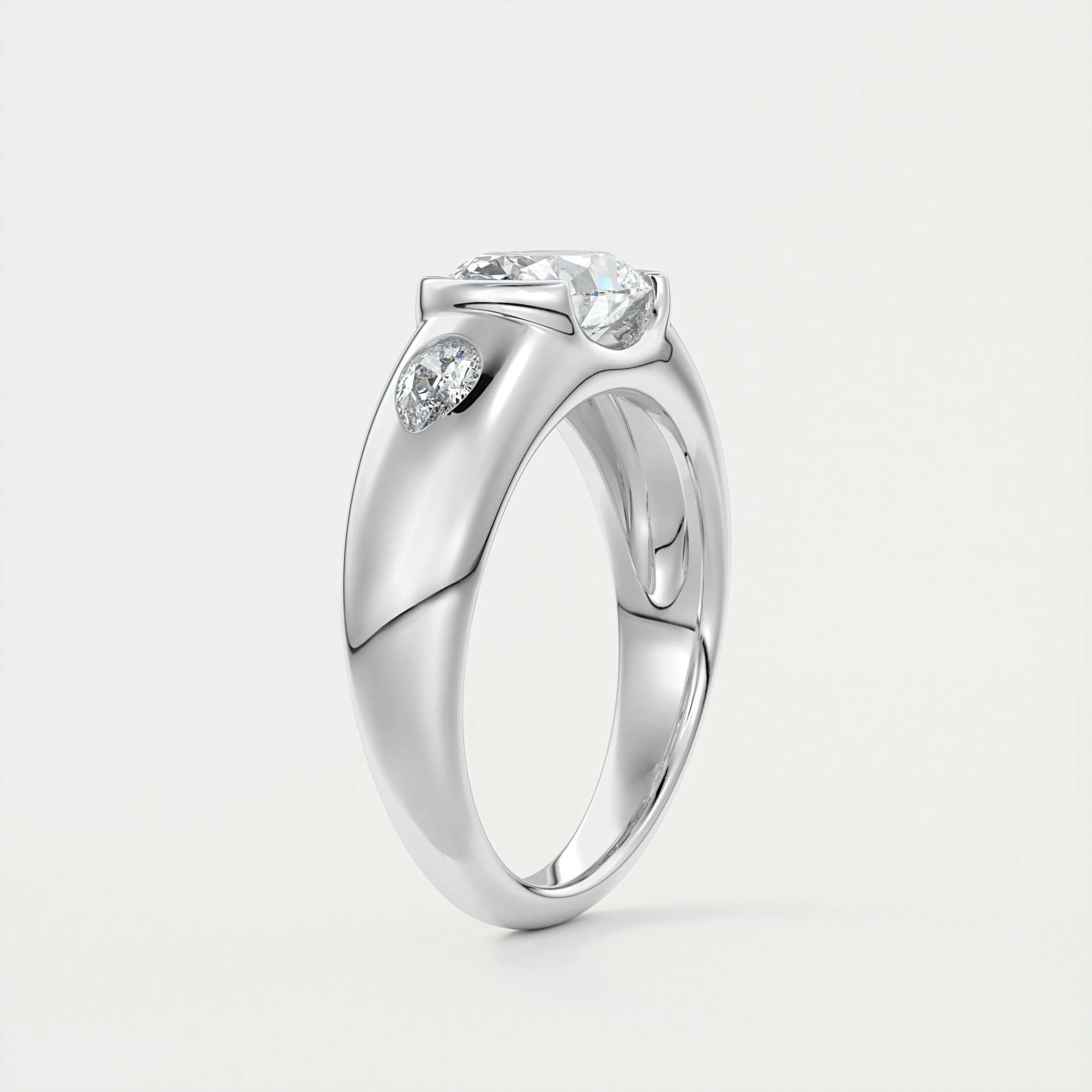 The Lunette Three Stone | Oval & Pears