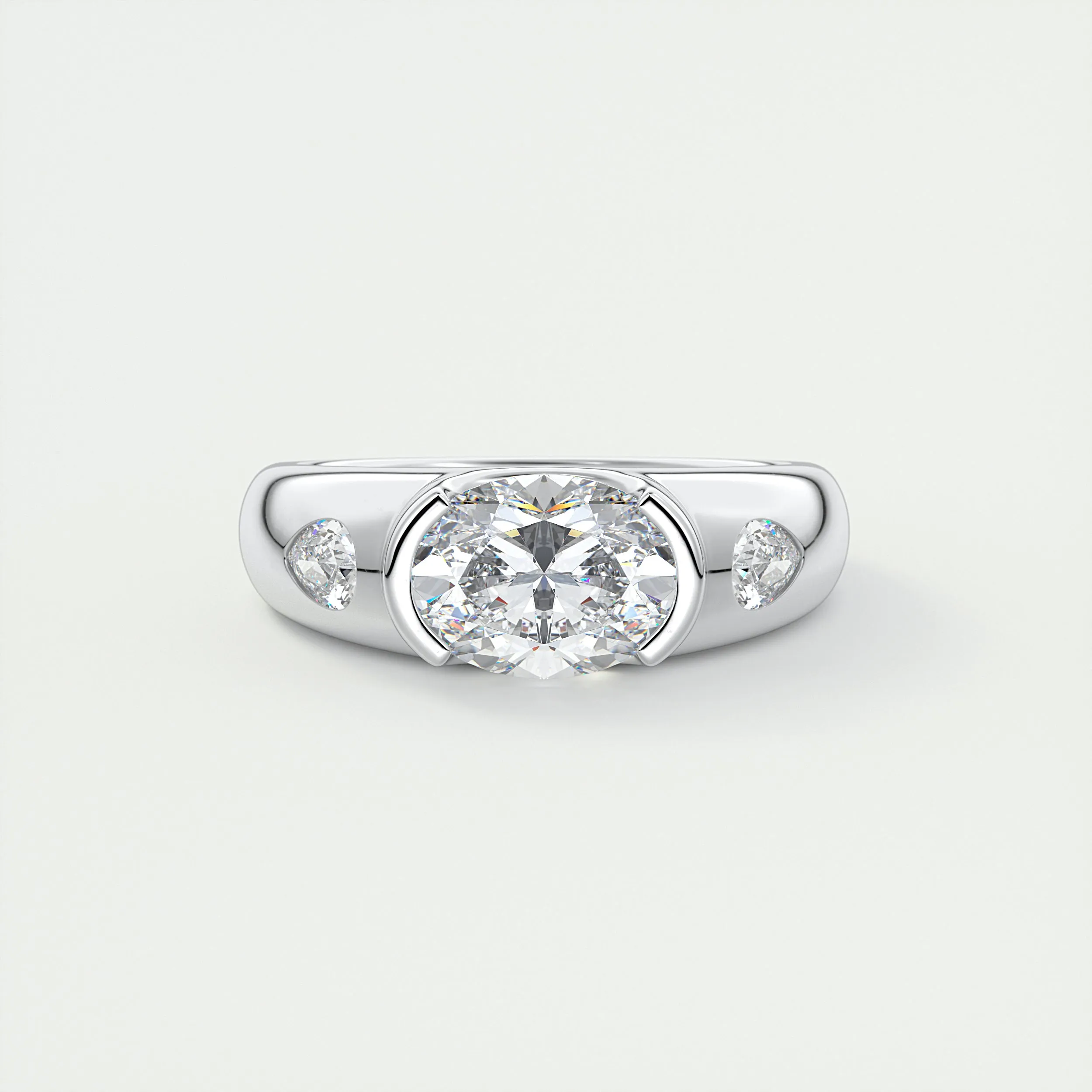 The Lunette Three Stone | Oval & Pears