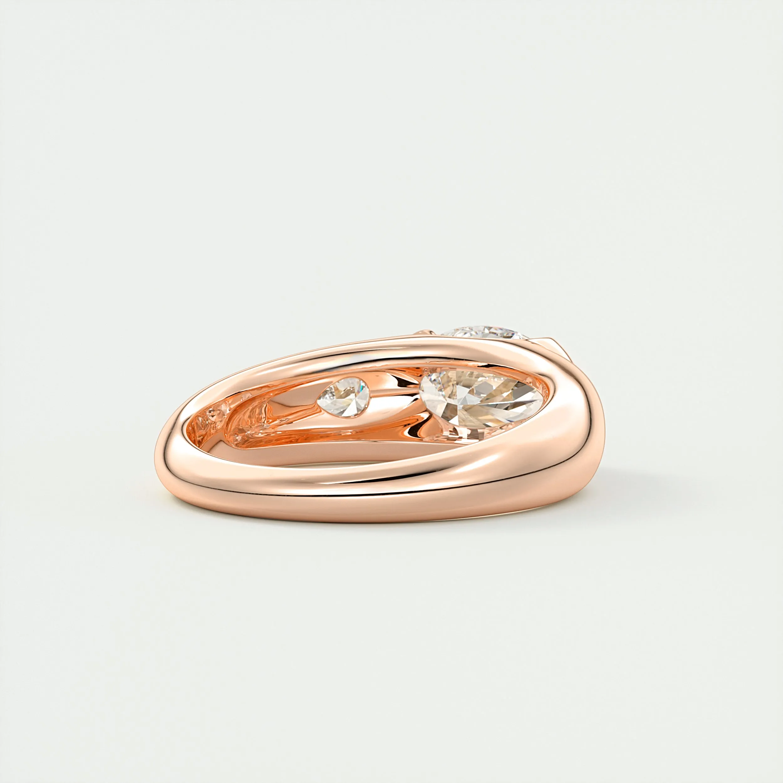 The Lunette Three Stone | Oval & Pears