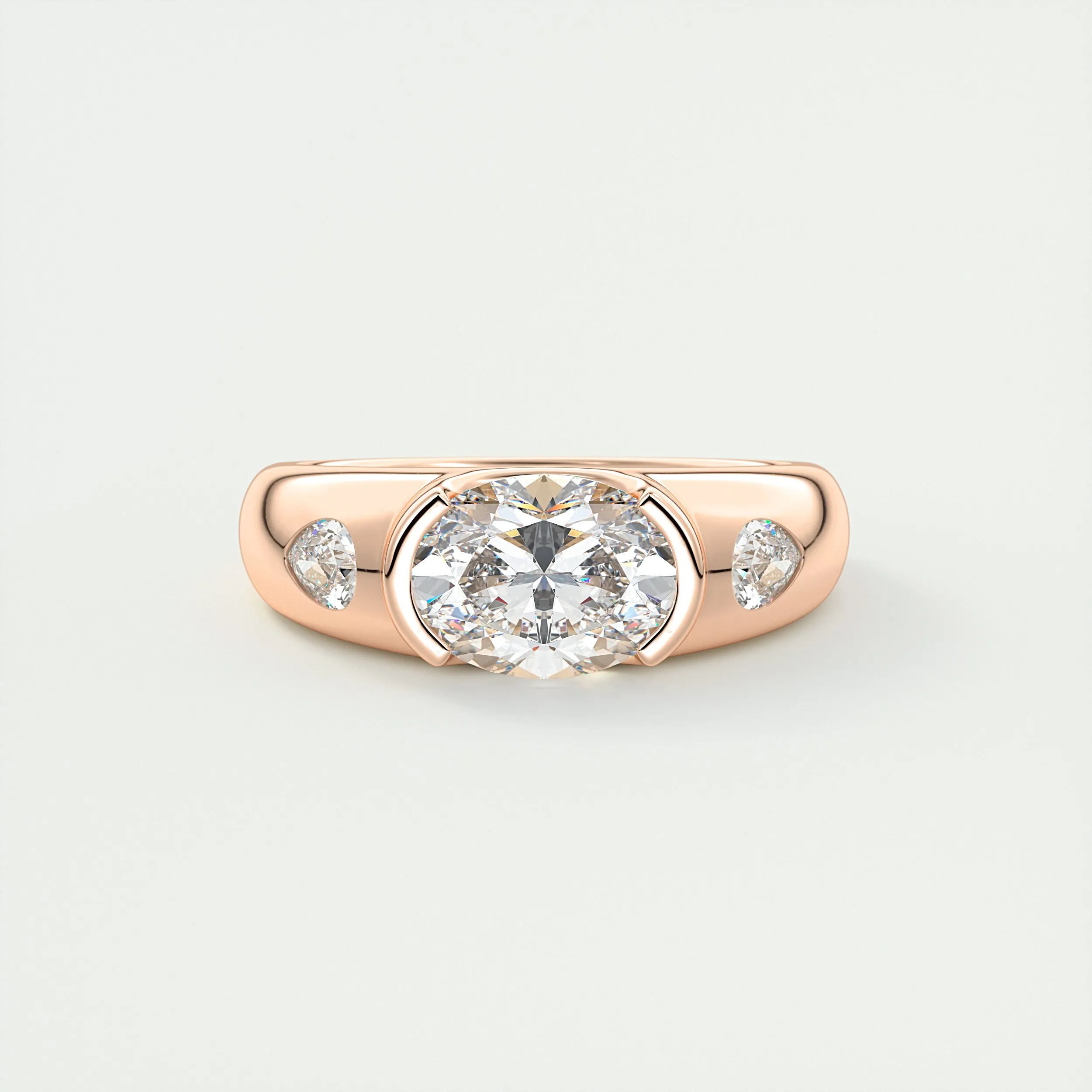 The Lunette Three Stone | Oval & Pears