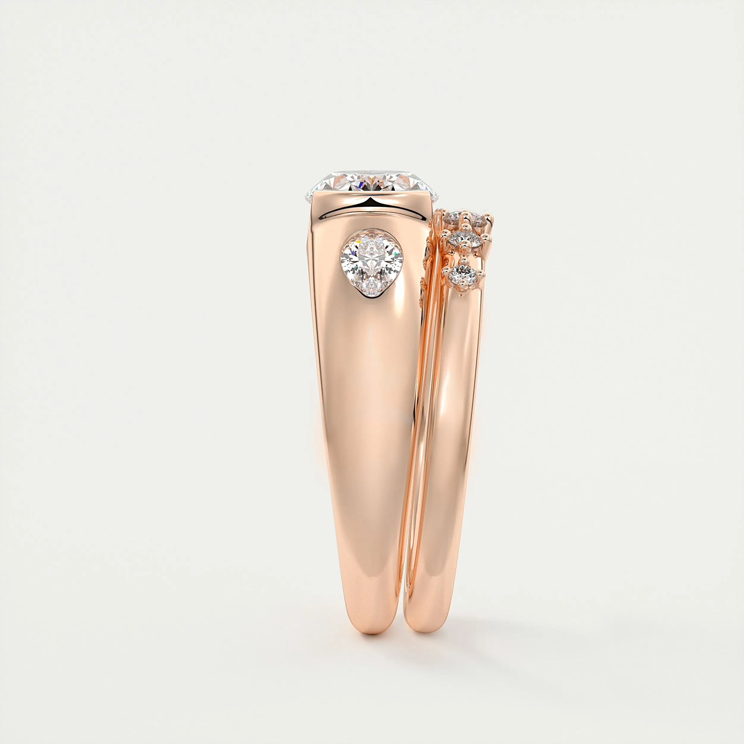 The Lunette Three Stone | Oval & Pears