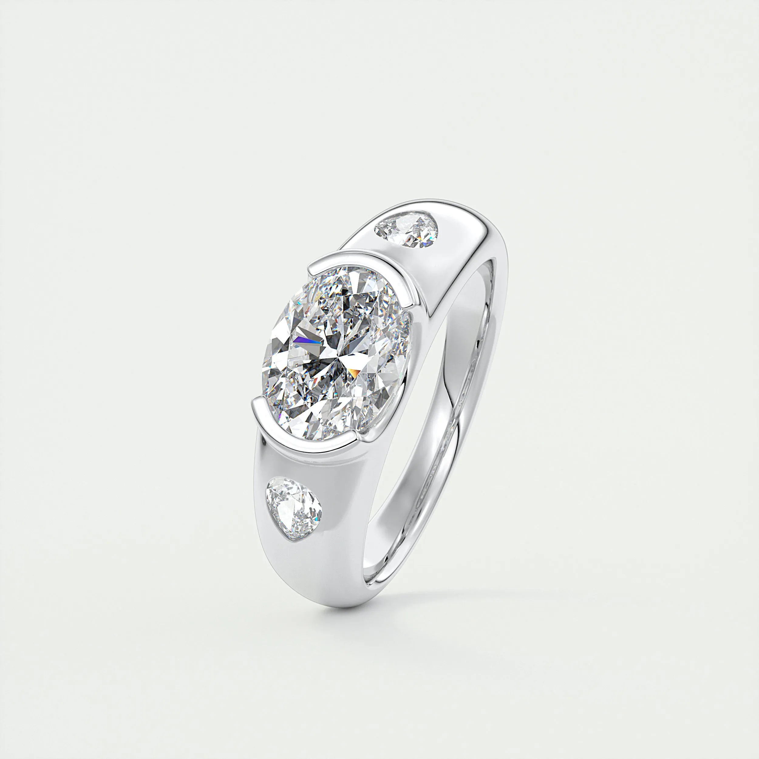 The Lunette Three Stone | Oval & Pears