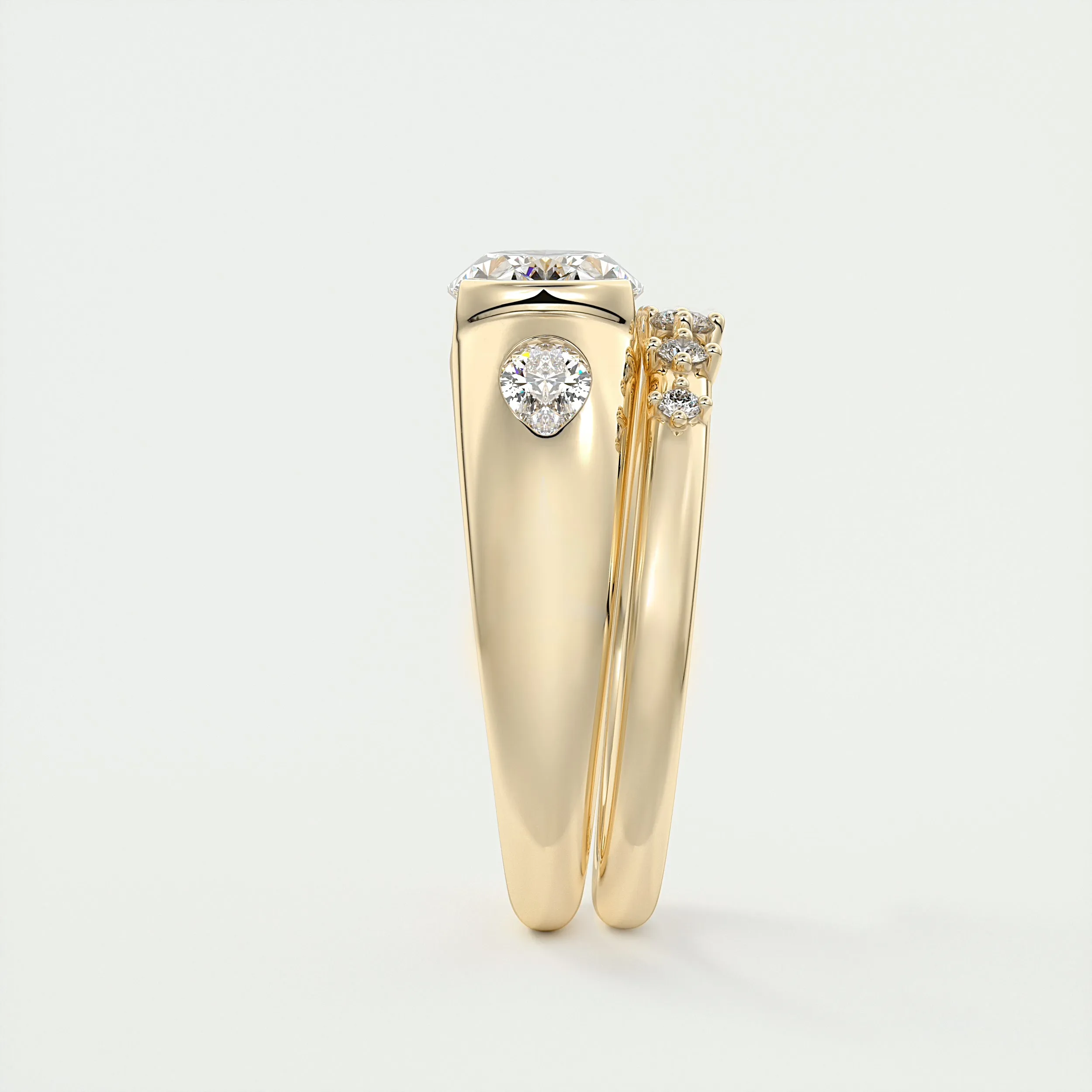 The Lunette Three Stone | Oval & Pears
