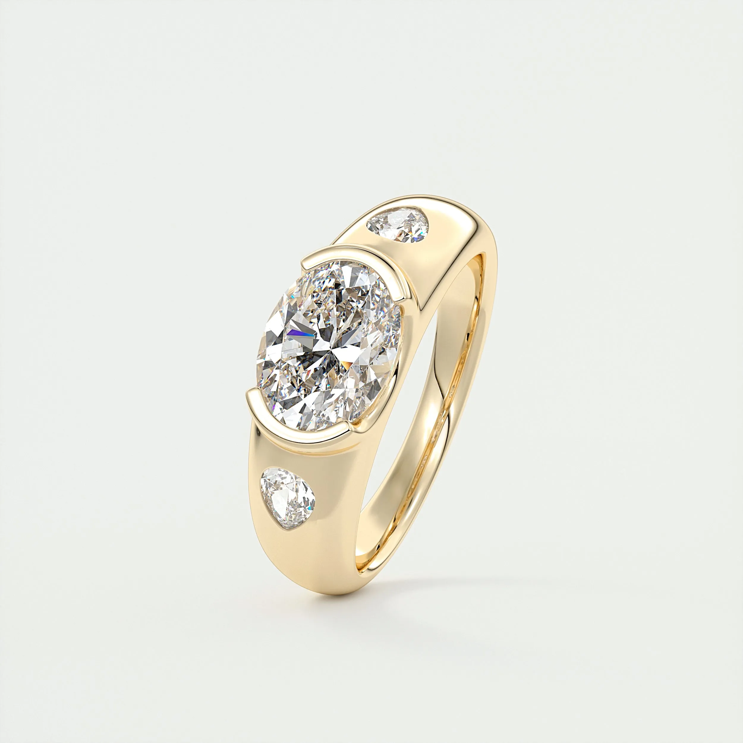 The Lunette Three Stone | Oval & Pears