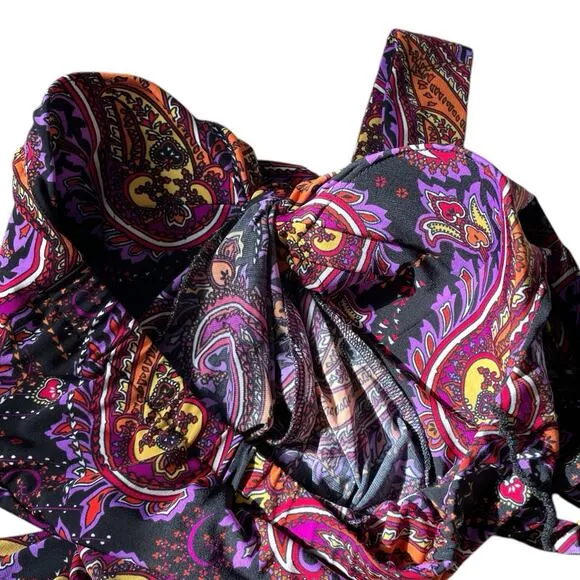 Tiana B Babydoll Halter Maxi Dress Sz S Paisley USA V-Neck Retro Groovy Ruched