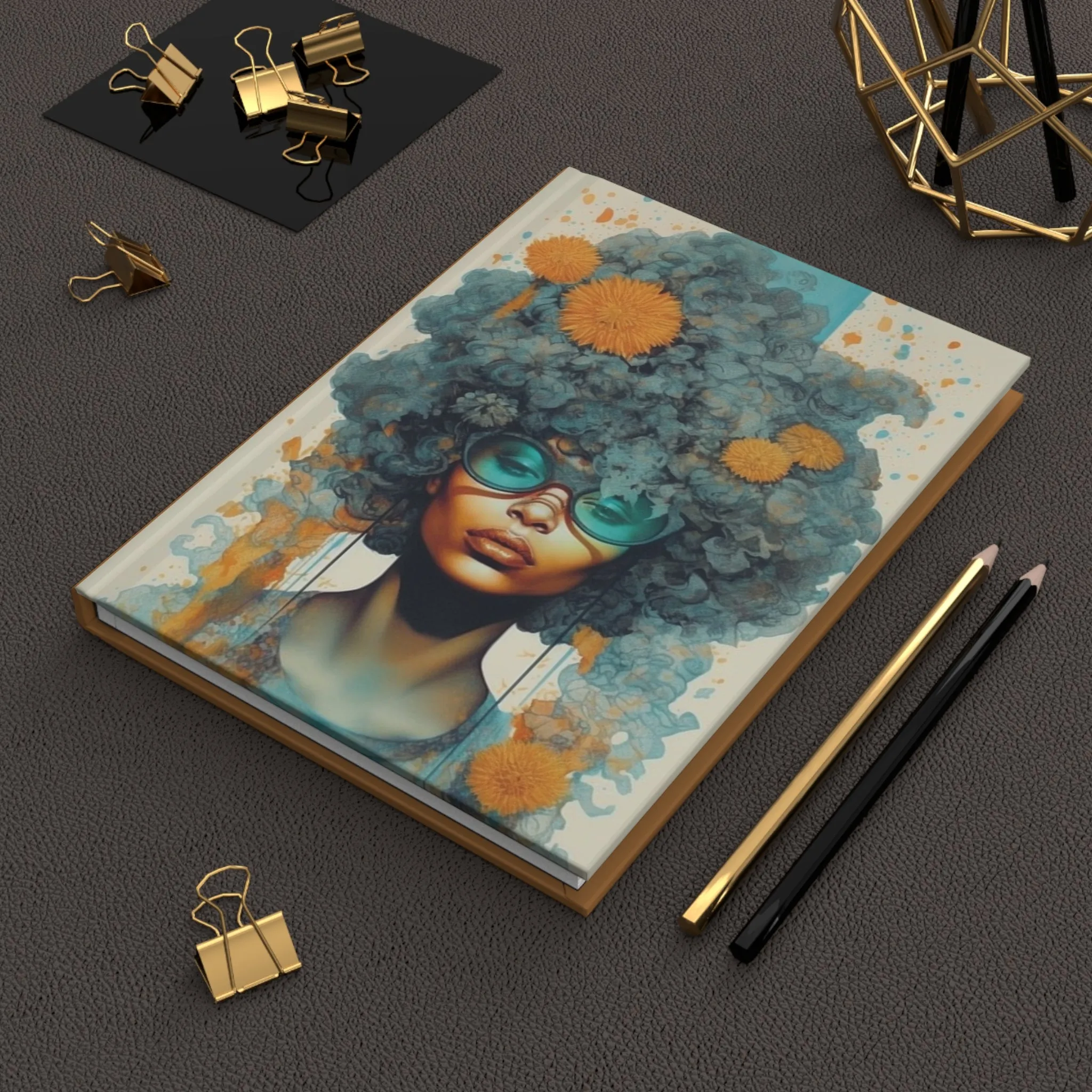 Tinge of blues - afrocentric art inspired Hardcover Journal Matte