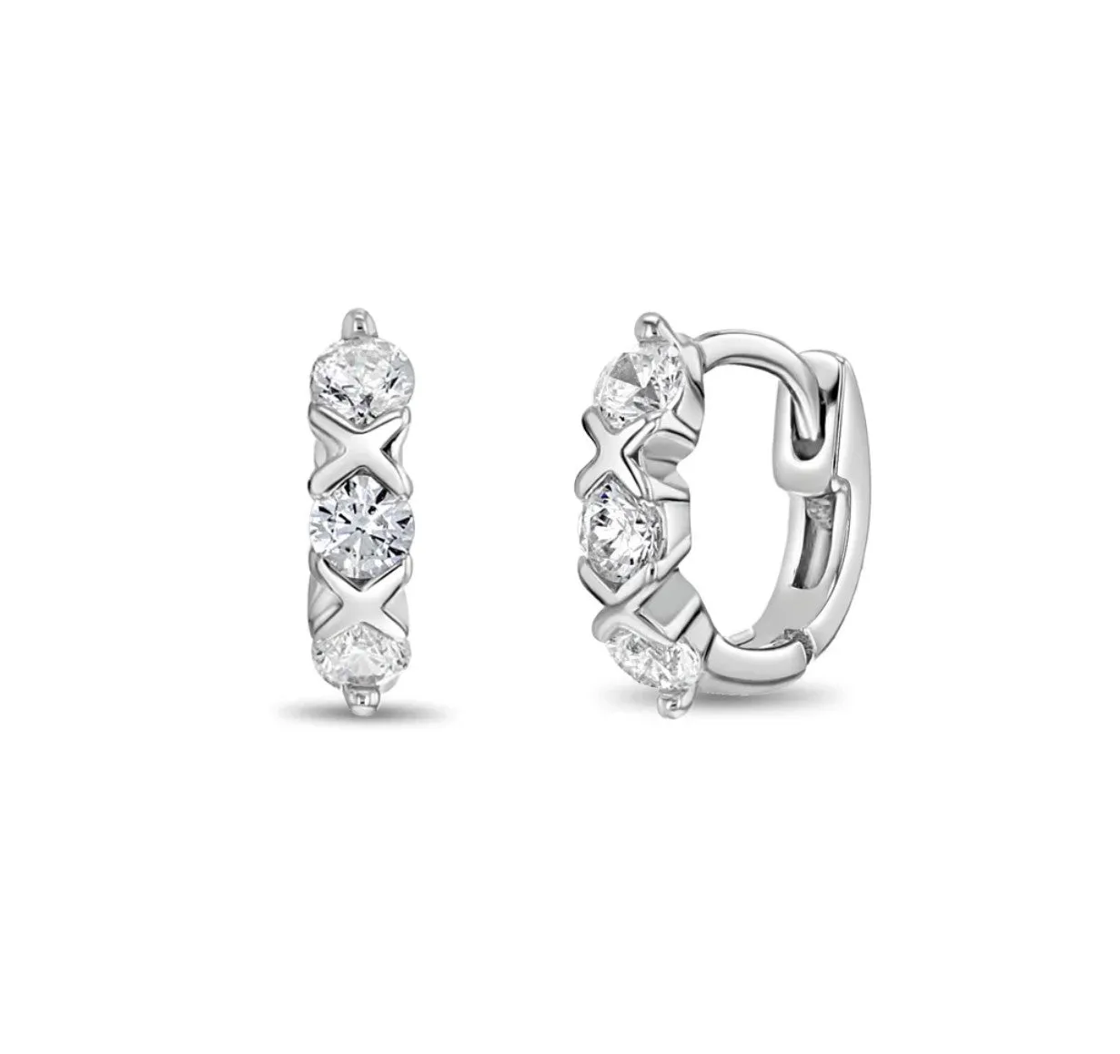 Toddlers and Children's Earrings:  Sterling Silver XOX CZ Huggies 10mm External, 7mm Internal Diameter