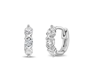 Toddlers and Children's Earrings:  Sterling Silver XOX CZ Huggies 10mm External, 7mm Internal Diameter