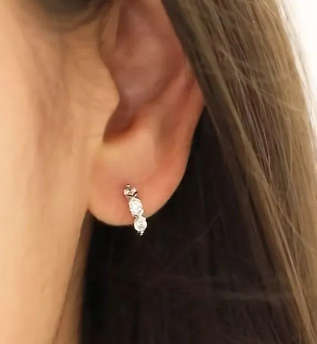 Toddlers and Children's Earrings:  Sterling Silver XOX CZ Huggies 10mm External, 7mm Internal Diameter