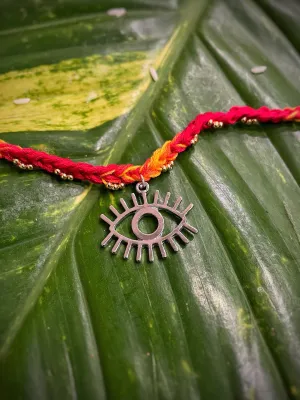 Trendy Evil Eye Charm Beautiful Designer Rakhi With Multicolored Thread For Raksha Bandhan
