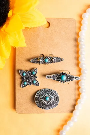 Turquoise Calloway Silvertone Hat Pin Set