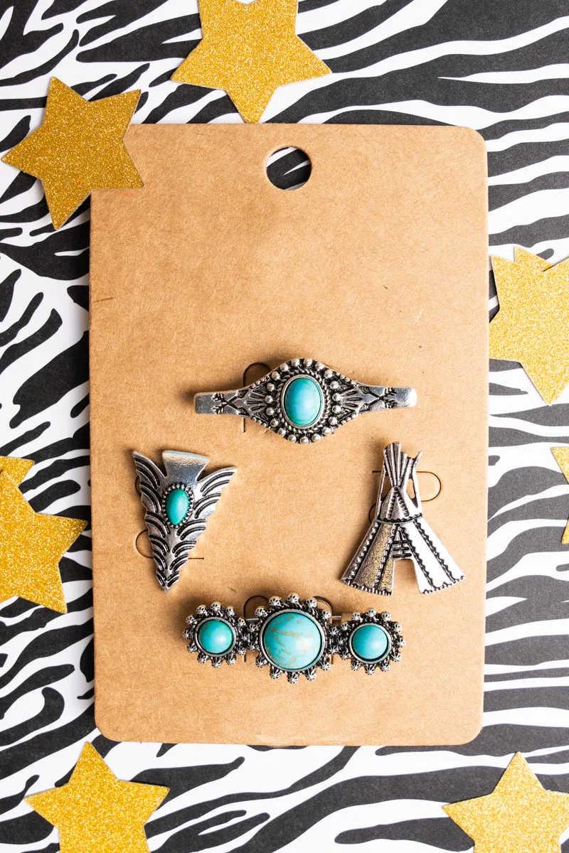 Turquoise Cattletown Silvertone Hat Pin Set